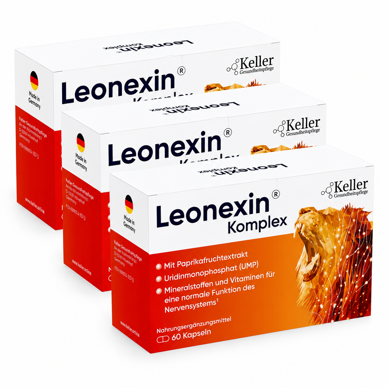 Drei Packungen Leonexin Komplex mit Paprika, Chili und Mineralstoffen