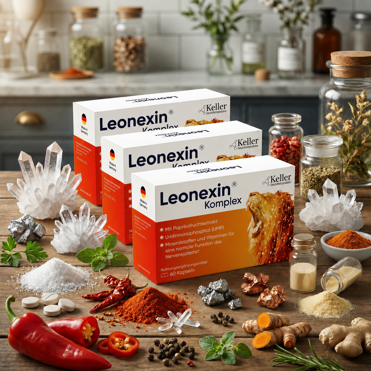 Drei Packungen Leonexin Komplex mit Paprika, Chili und Mineralstoffen